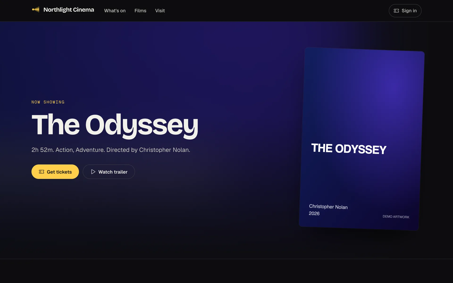 Cinema template, Website